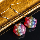 Rainbow Glitter Dice Earrings: D20 Dice Spinning Colors Nerdy RPG Jewelry
