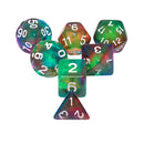 Colorful Wind 7-Dice Set Green/Mix w/White Numbers Stained Glass Dnd Dice Set