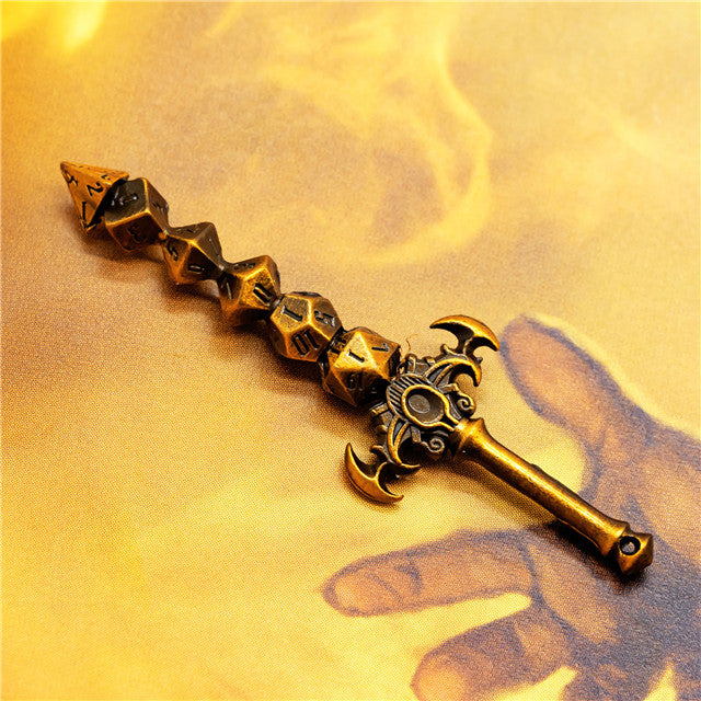 Dice Sword Gold 46mm x 9mm Trinket Novelty