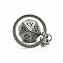 Nickel D20 Keychain Featuring Metal Dragon Font d20