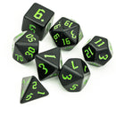 Economy Black Dice (Green font) 7-Dice Set RPG DND