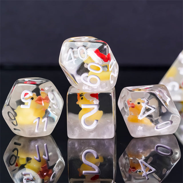 Yellow Duck Red Hat 7-Dice Set w/White Numbers Dnd Dice Set