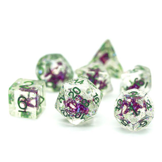 Green w/Purple Starfish Dice 7-Dice Set Resin Dungeons and Dragons Dice
