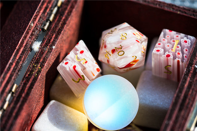Flower Glass DND Dice Red Limited Edition in Wood Box