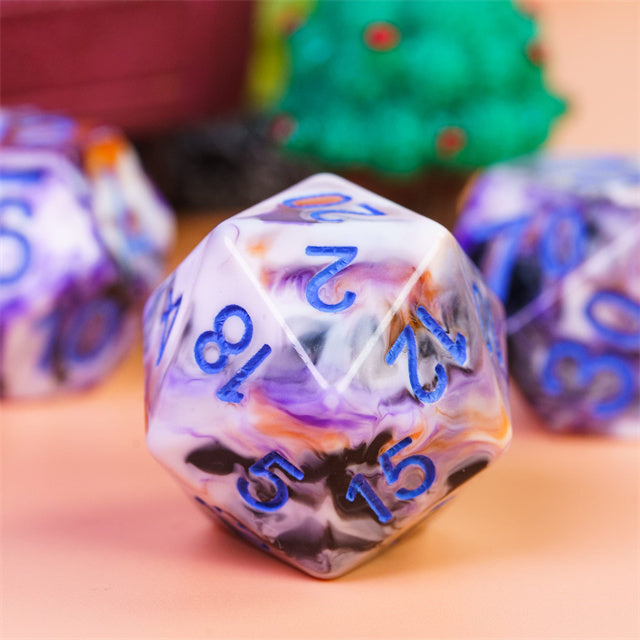 Spooky 4-Color 7-Dice Dnd Dice | White Orange Purple w/Purple Numbers Set