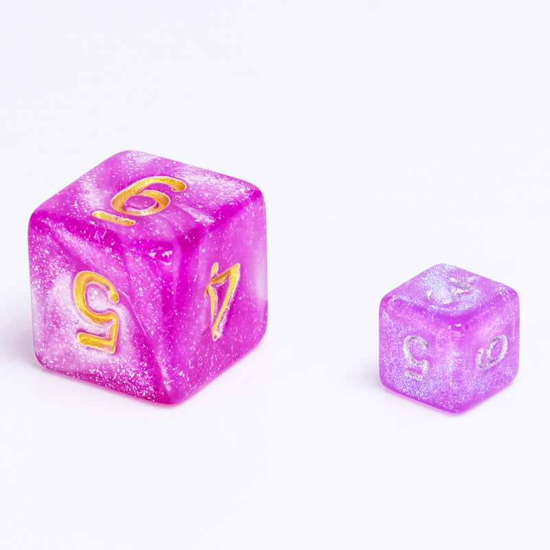 Glitter Pink 7-Dice Mini-Dice RPG Set w/Silver Numbers Miniature Dice