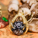 Claw Black D20 Keychain Featuring Gold Metal Dragon Claw + d20