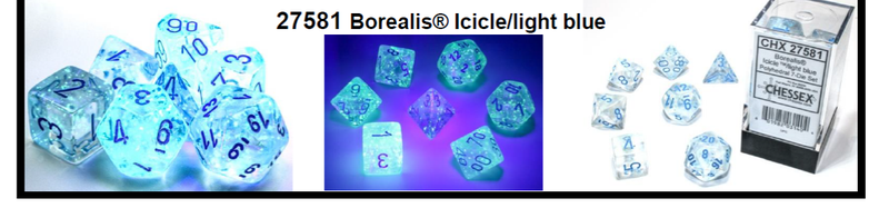 Chessex Borealis Icicle Luminary D10 Dice Set - 10 Glowing Ten-Sided RPG Dice