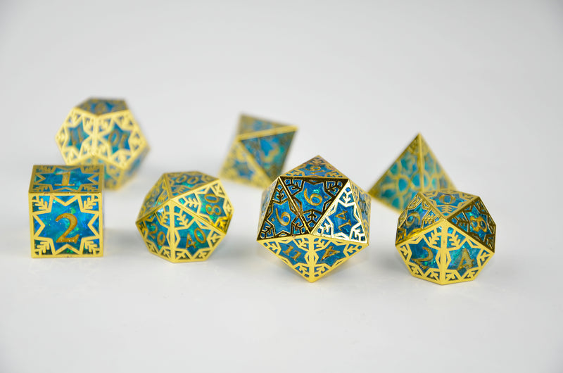 Gilded Permafrost Forged in Frost Dice Set (Resin Dice Encased in Metal)