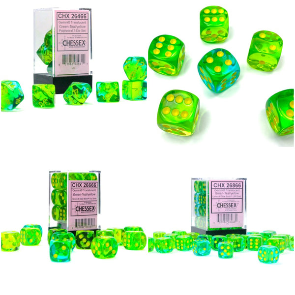 Gemini® Polyhedral Translucent Green-Teal/yellow 7-Die Set /16mm/12mm