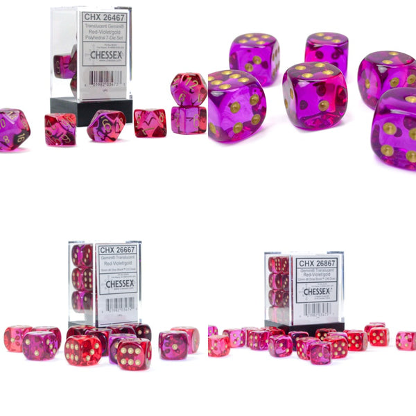 Gemini® Polyhedral Translucent Red-Violet/gold 7-Die Set /16mm/12mm