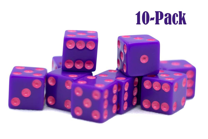 10-Pack Standard Opaque Purple w/Pink 16mm d6 Square Edge Dice